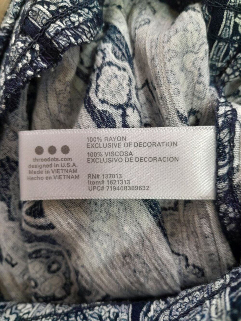 Three Dots Boho Pull On Wide Leg Flowy Blue Casual Rayon Pants Size Large - Picture 9 of 9